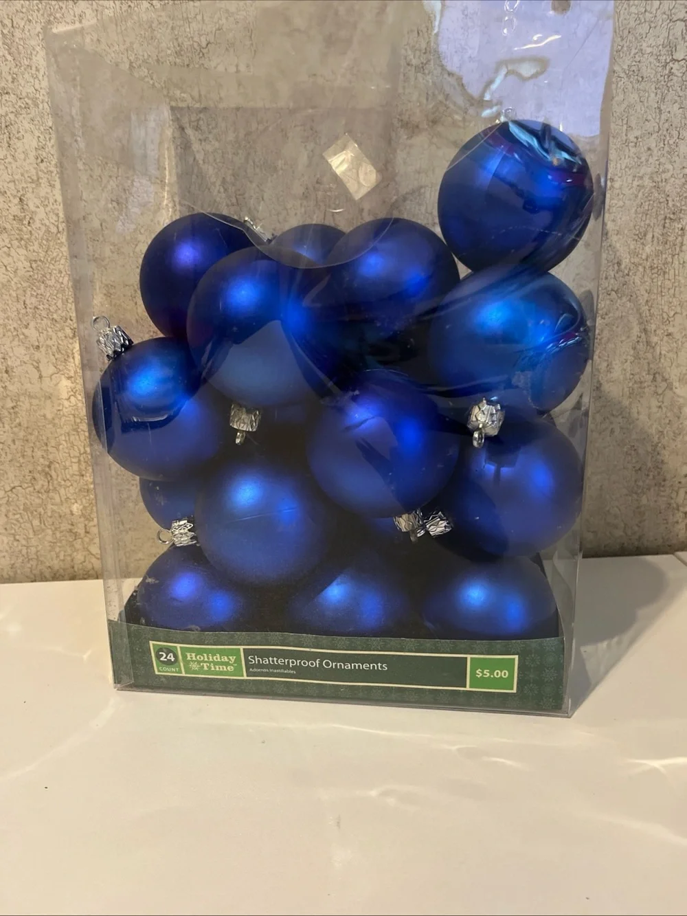 Holiday Time Royal Blue Matte Finish Ornaments Christmas Tree Decor 24 Piece